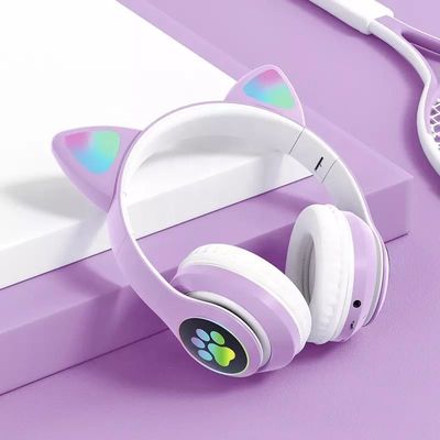 Black Bluetooth Cat Headphones , Foldable Wireless Bluetooth Headphones