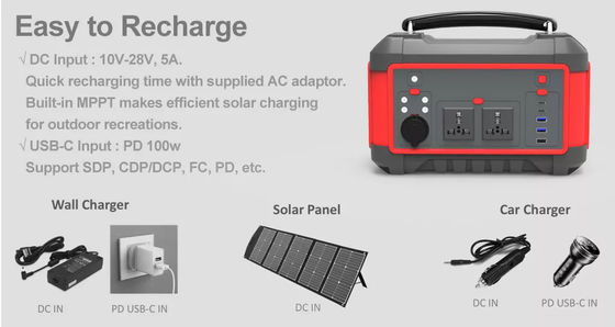 Portable Lithium Battery Power Station 600W 162Ah AC DC USB Quick Charge Solar Generator